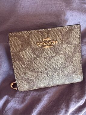 Coach Brown Signature Canvas Bifold Wallet with Gold Logo